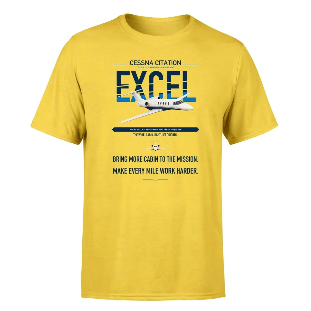 Cessna Citation Excel design on yellow double-side t-shirt, single-side print