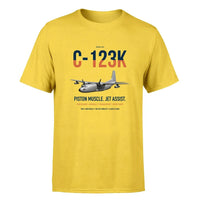 Thumbnail for C-123K Provider design on yellow double-side t-shirt, single-side print