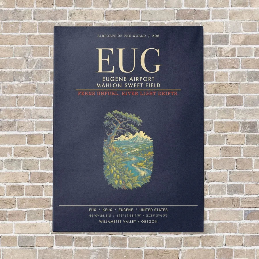 Eugene Airport Mahlon Sweet Field EUG - Canvas Framed - Navy Blue
