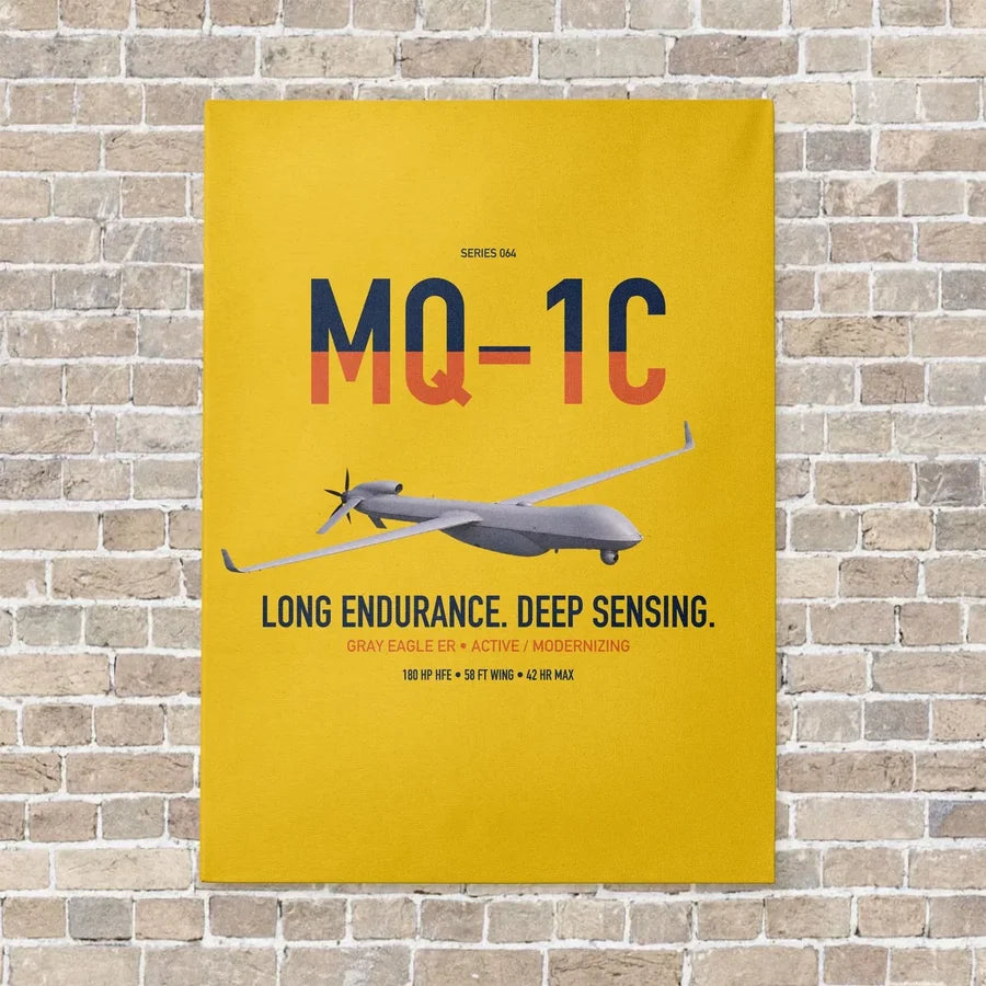 MQ-1C Gray Eagle ER vertical canvas print - no frame - yellow background