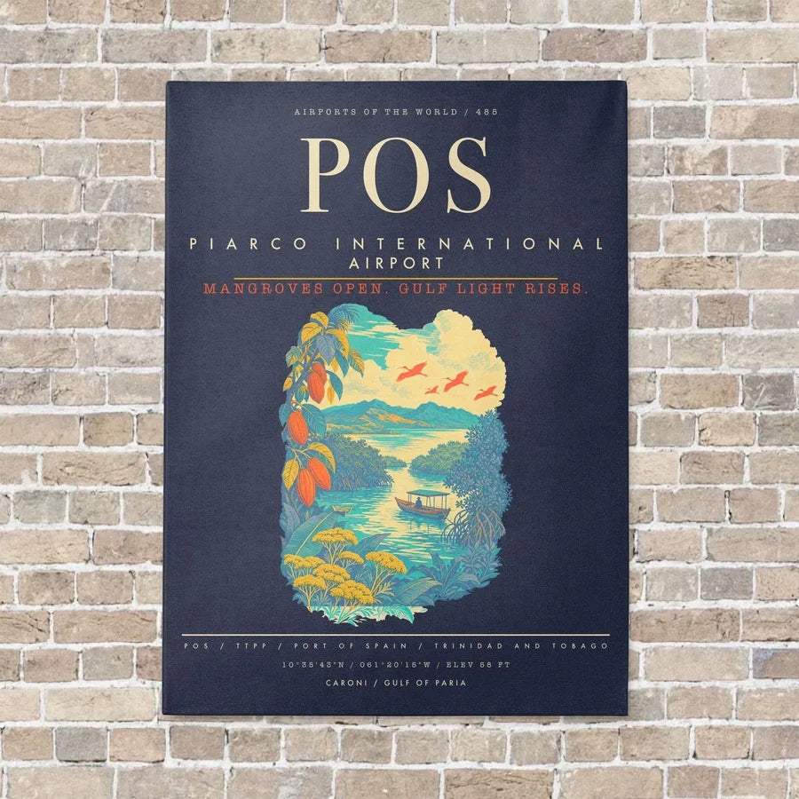 Piarco International Airport POS - Canvas Framed - Navy Blue