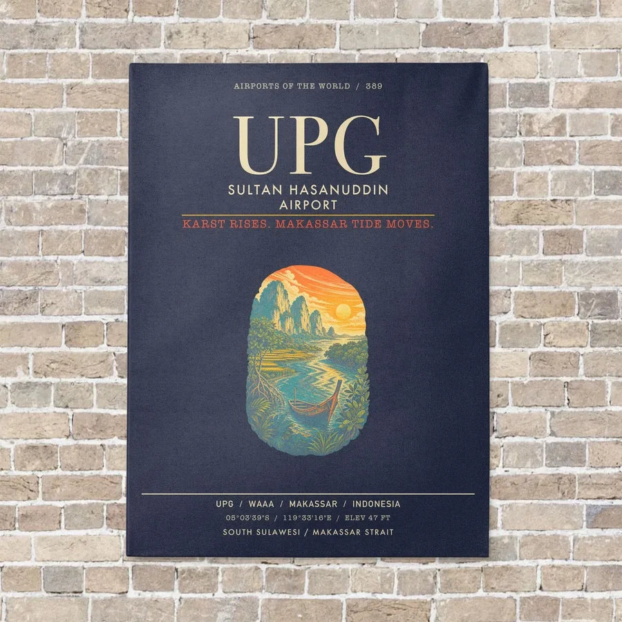 Sultan Hasanuddin Airport UPG - Canvas Framed - Navy Blue
