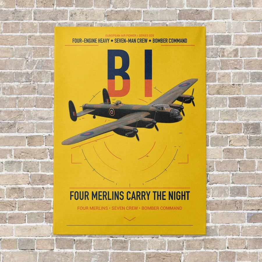 Avro Lancaster B I vertical canvas print - no frame - yellow background
