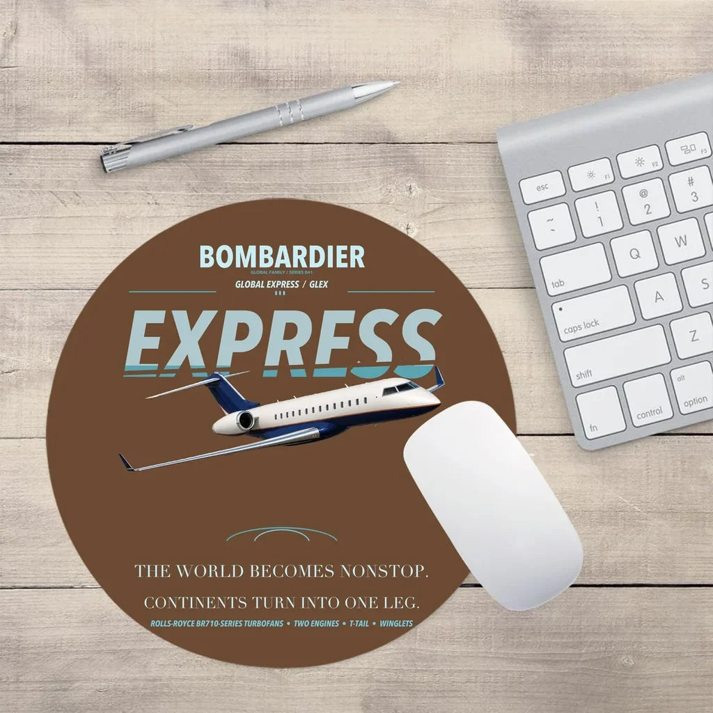 Bombardier Global Express design on brown round mouse pad