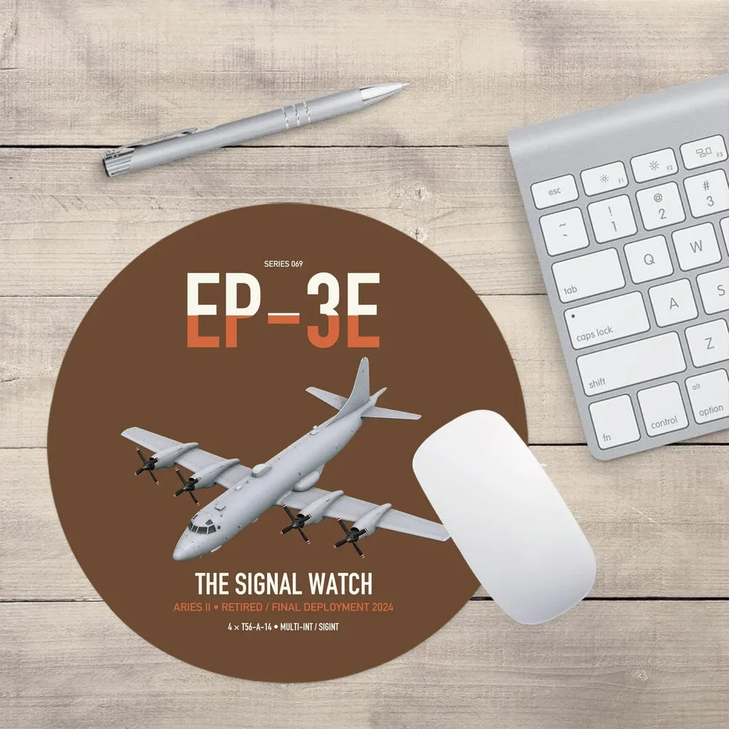 EP-3E ARIES II design on brown round mouse pad