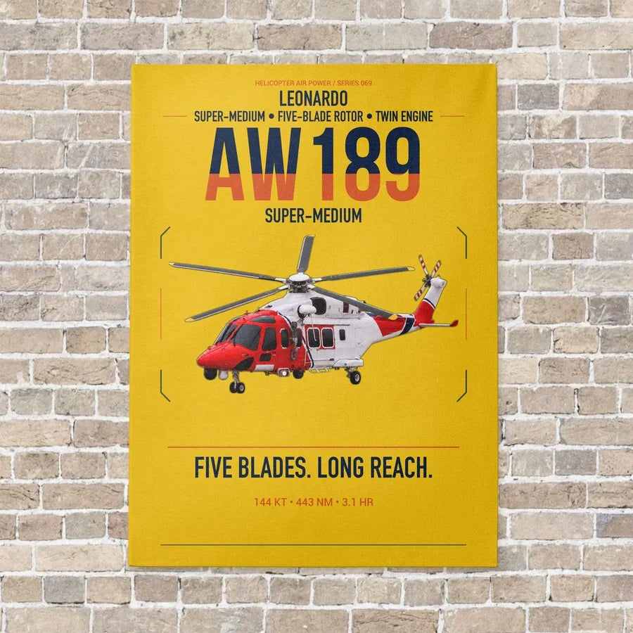 Leonardo AW189 vertical canvas print - no frame - yellow background