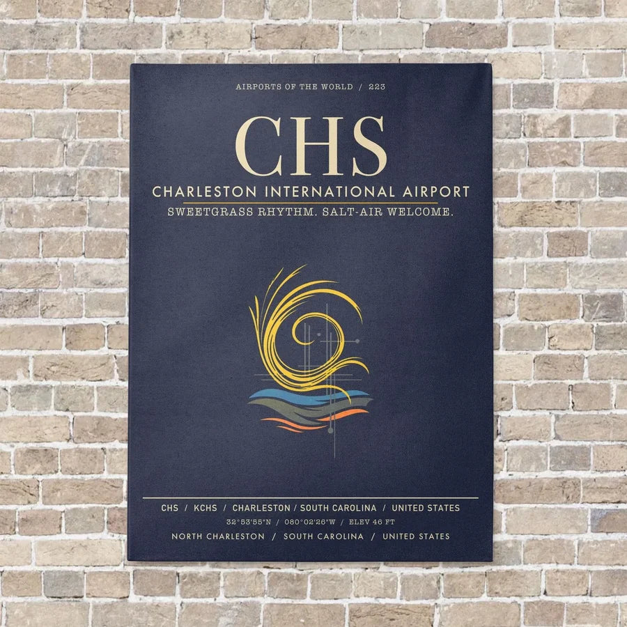 Charleston International Airport CHS - Canvas Framed - Navy Blue
