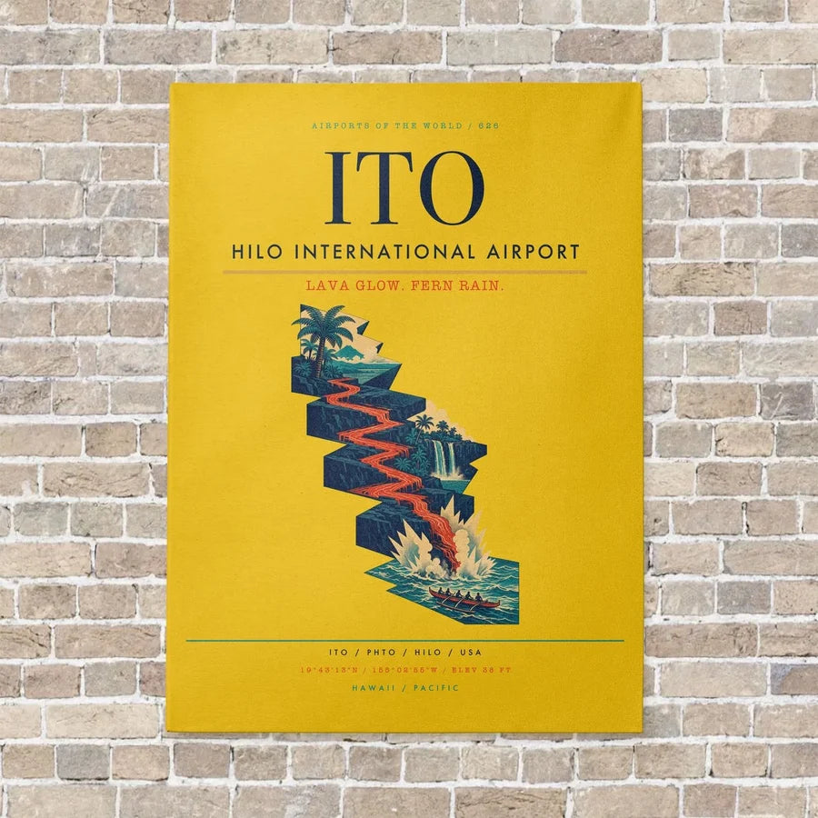 Hilo International Airport ITO vertical canvas print - no frame - yellow background