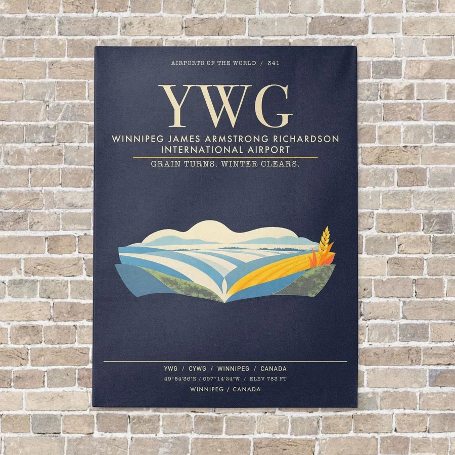 Winnipeg James Armstrong Richardson International Airport YWG - Canvas Framed - Navy Blue