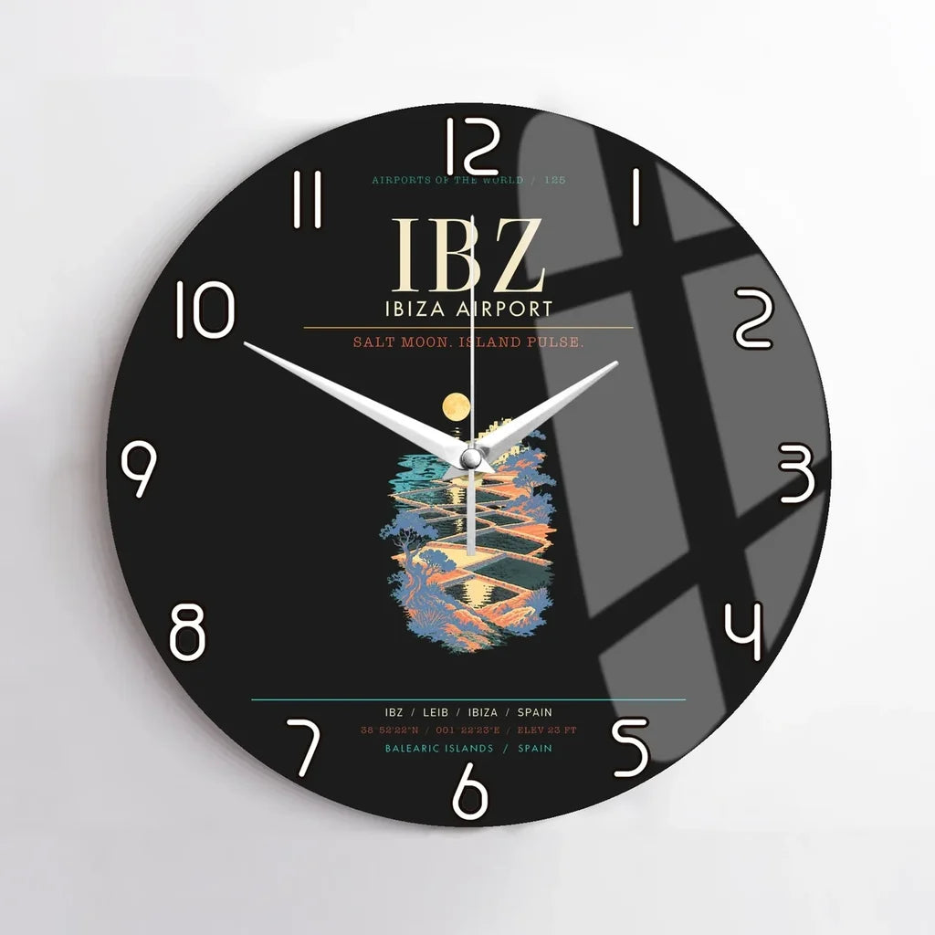 Ibiza Airport IBZ - Ses Salines Moon-Tide Loom Wall-Clock No-Frame - Black
