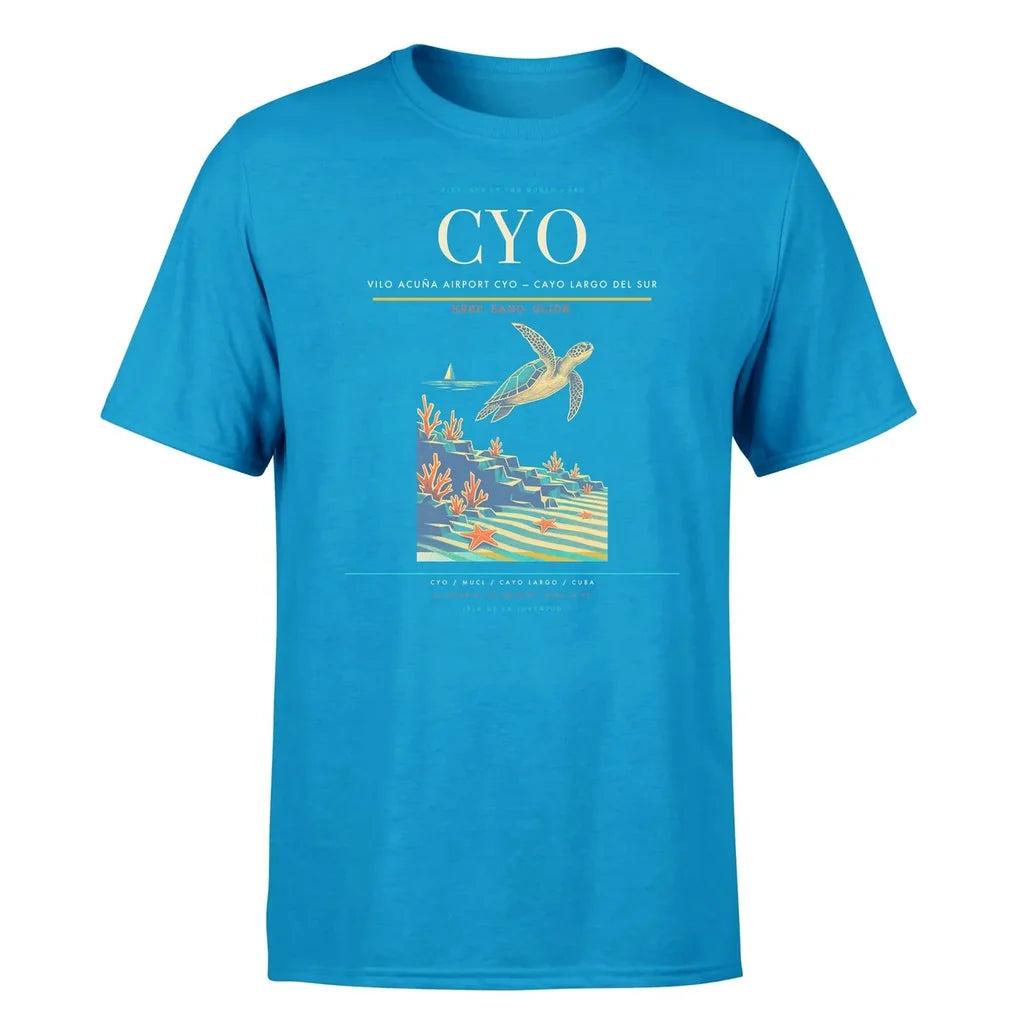 Vilo Acuña Airport (CYO) T-Shirt single-side front print in Turquoise | vilo-acuña-airport-cyo-double-side-t-shirt
