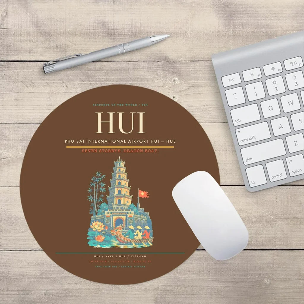 Phu Bai International Airport (HUI) design on brown round mouse pad
