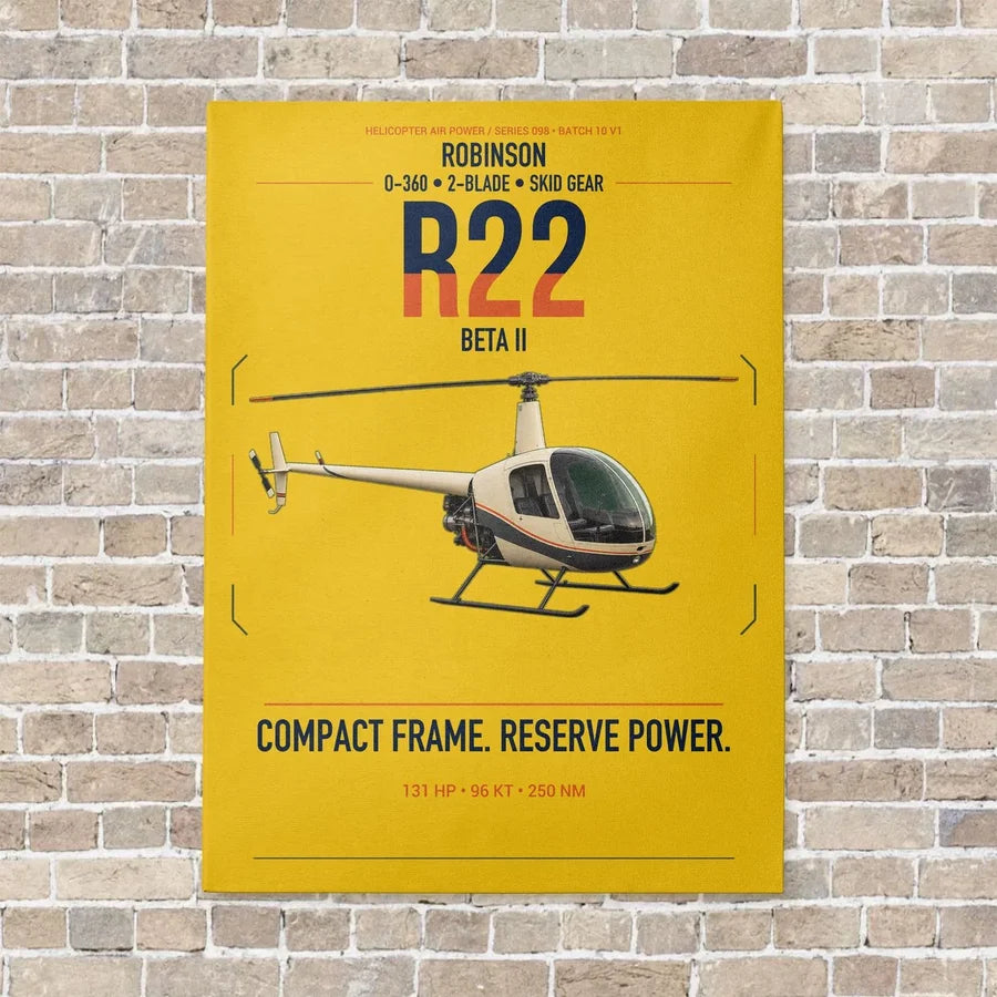Robinson R22 Beta II vertical canvas print - no frame - yellow background