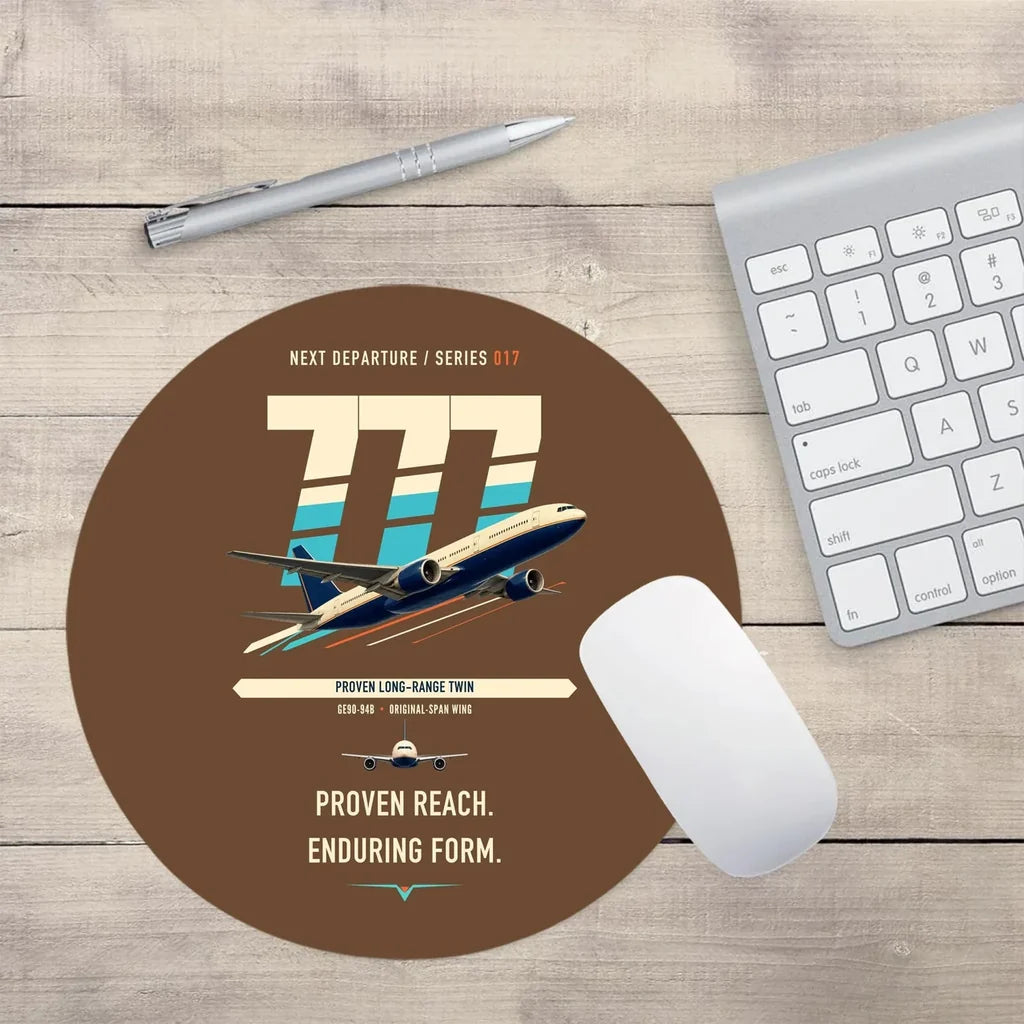 Boeing 777-200ER design on brown round mouse pad