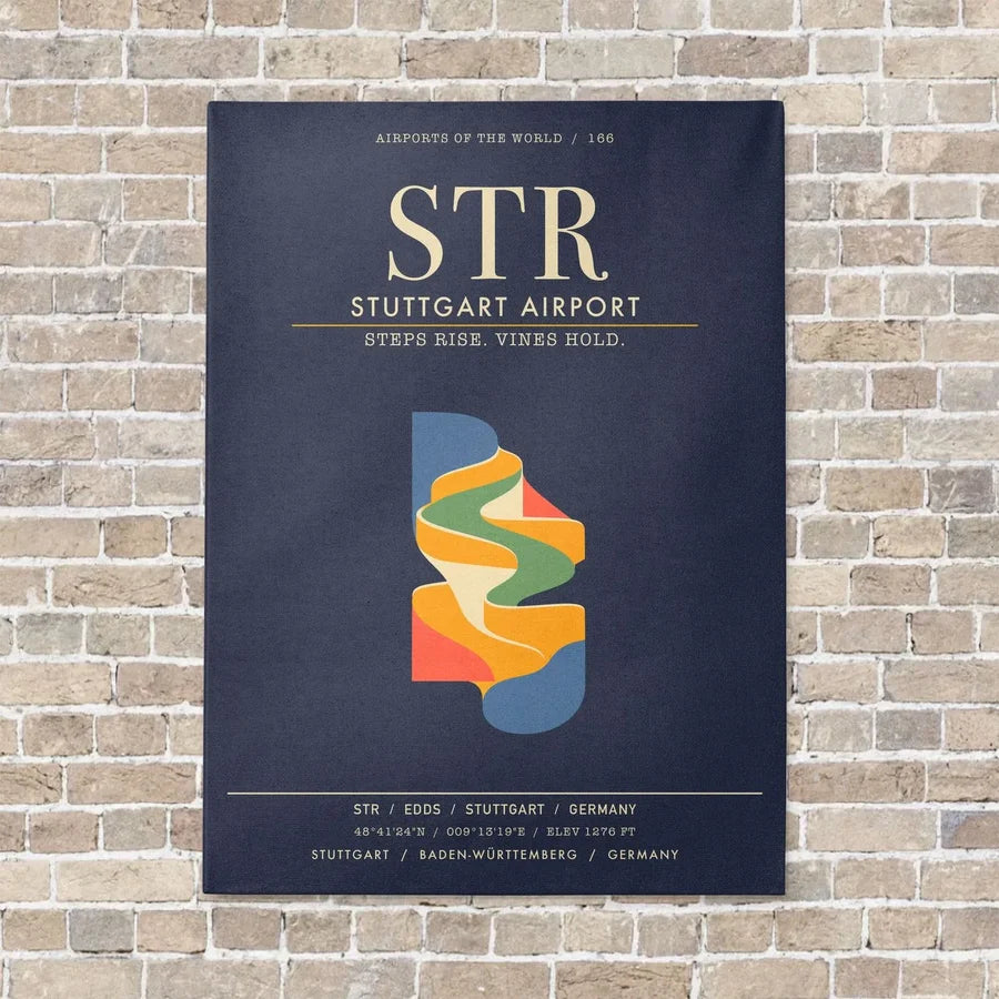 Stuttgart Airport STR - Canvas Framed - Navy Blue