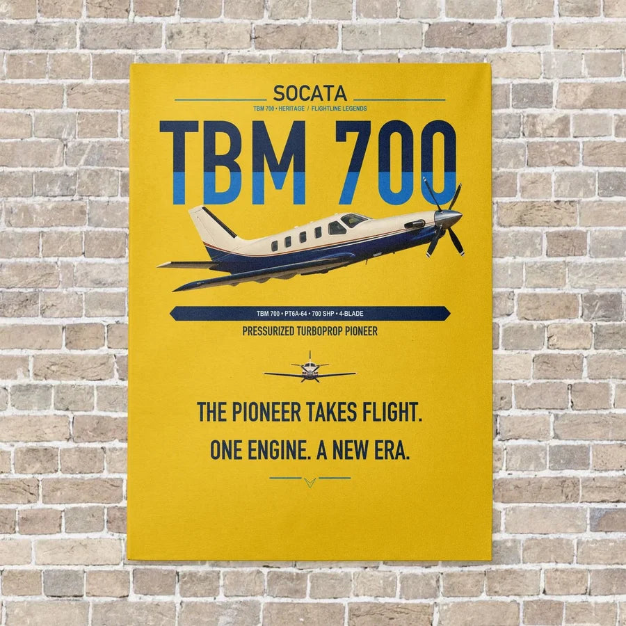 Socata TBM 700 vertical canvas print - no frame - yellow background