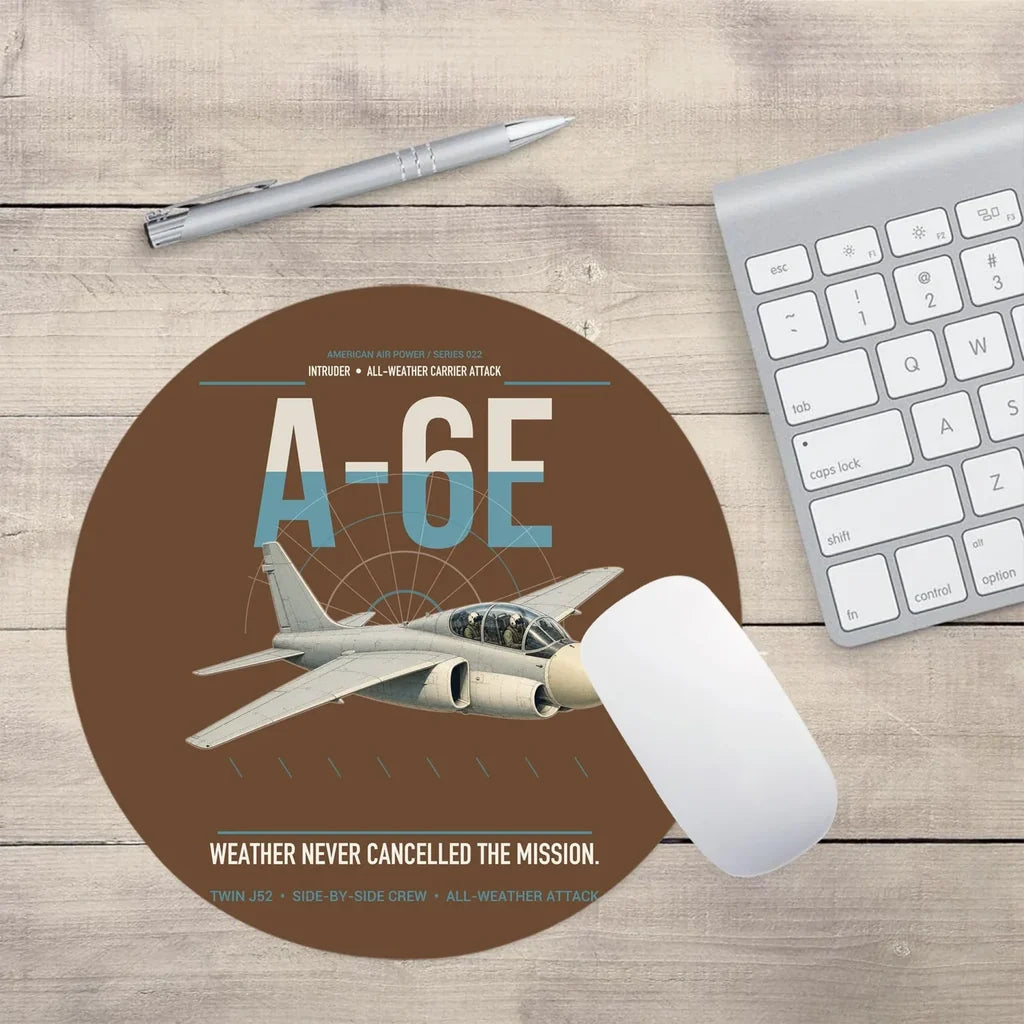 A-6E Intruder design on brown round mouse pad