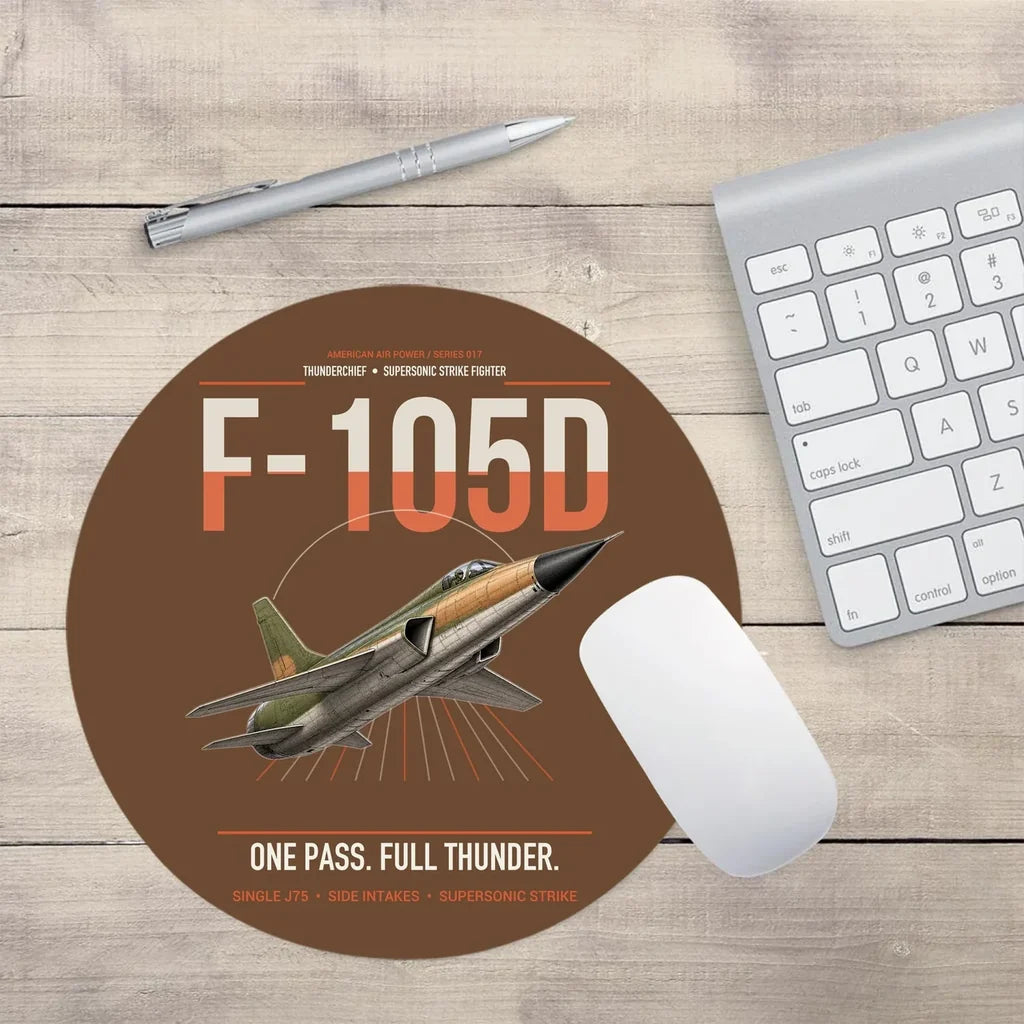 F-105D Thunderchief design on brown round mouse pad