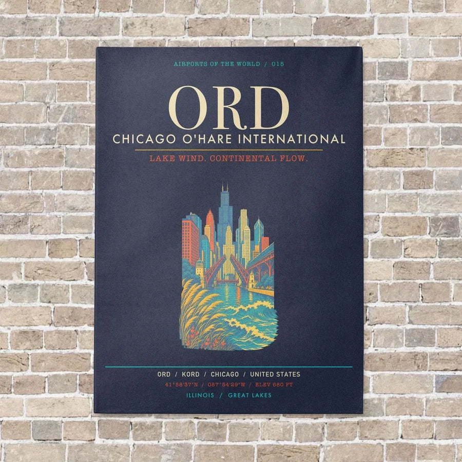 Chicago O'Hare International Airport ORD - Canvas Framed - Navy Blue