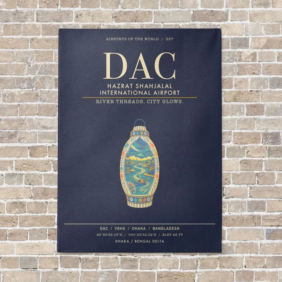 Hazrat Shahjalal International Airport Dhaka DAC - Canvas Framed - Navy Blue