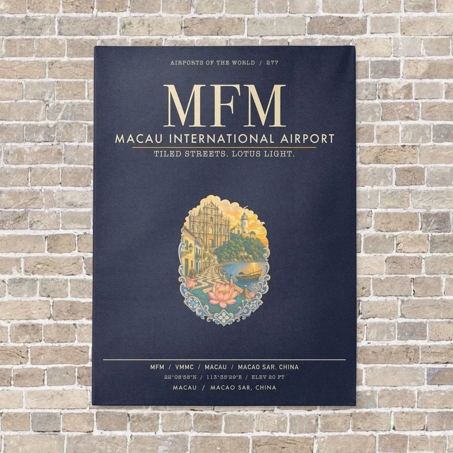 Macau International Airport MFM - Canvas Framed - Navy Blue