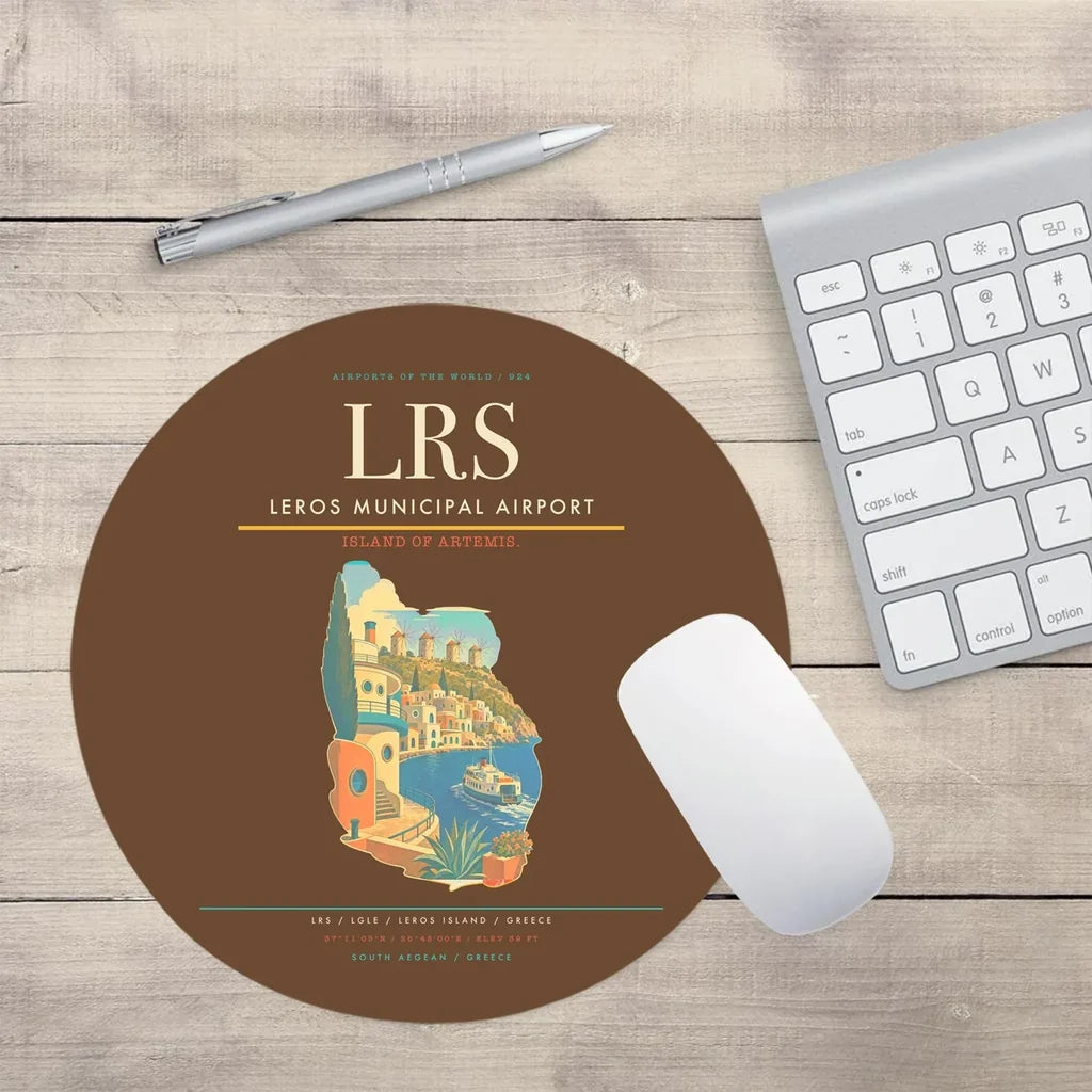 Leros Municipal Airport (LRS) design on brown round mouse pad