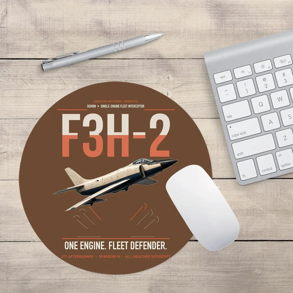 F3H-2 Demon design on brown round mouse pad