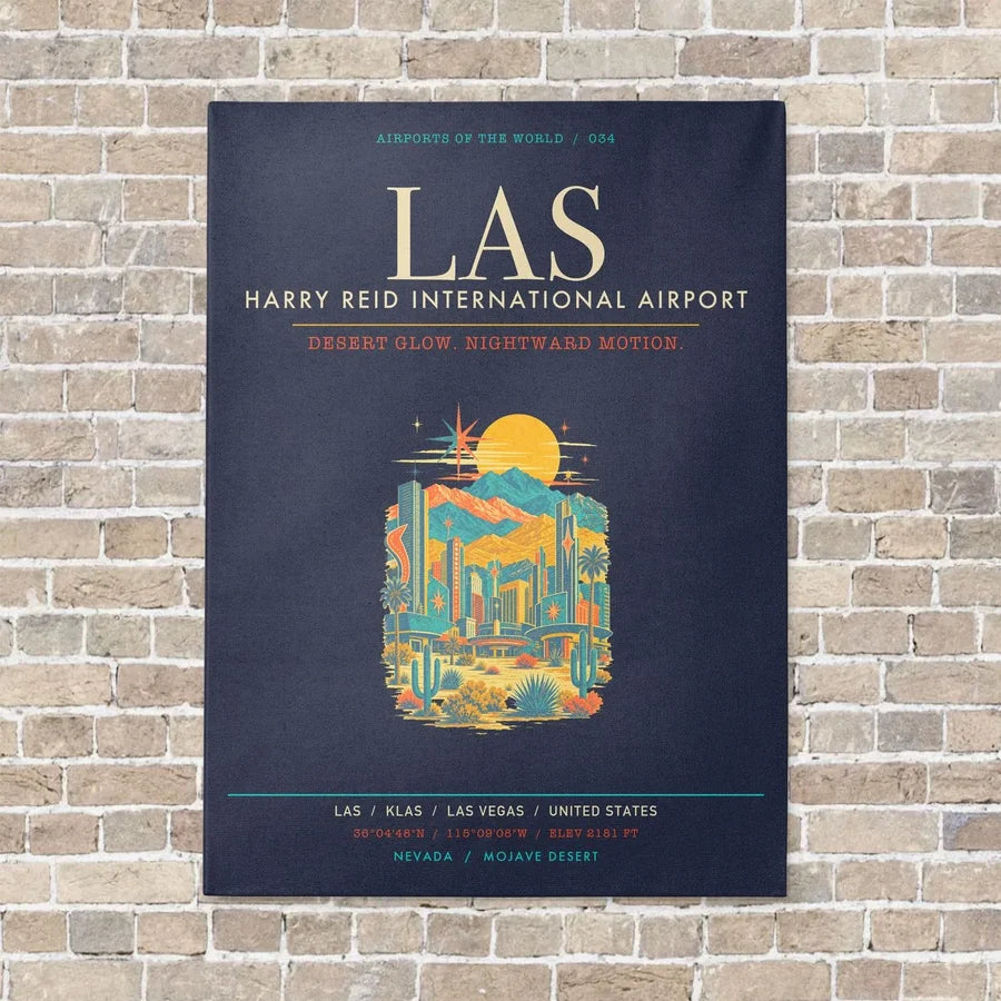 Harry Reid International Airport Las Vegas LAS - Canvas Framed - Navy Blue