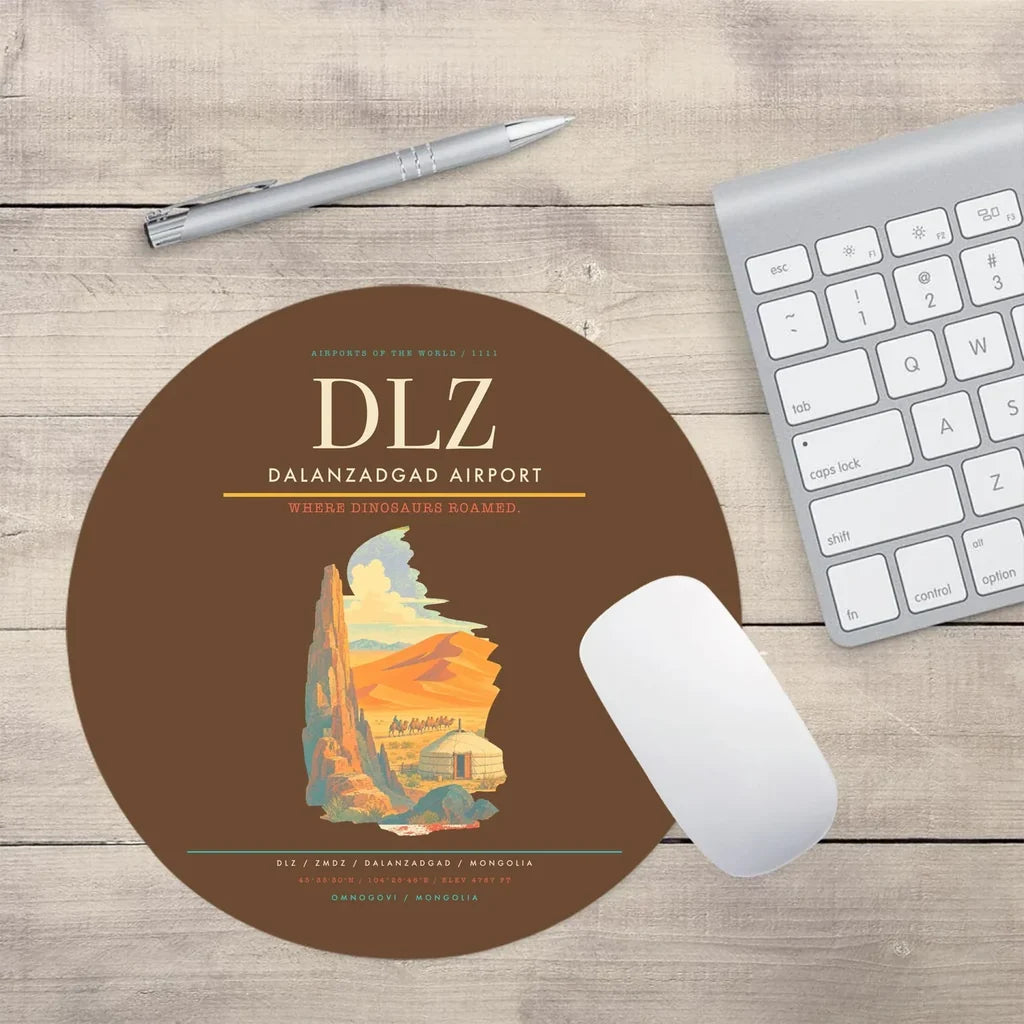 Dalanzadgad Airport (DLZ) design on brown round mouse pad