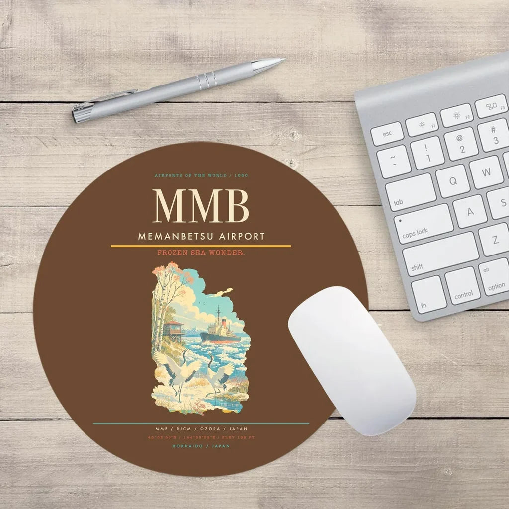 Memanbetsu Airport (MMB) design on brown round mouse pad