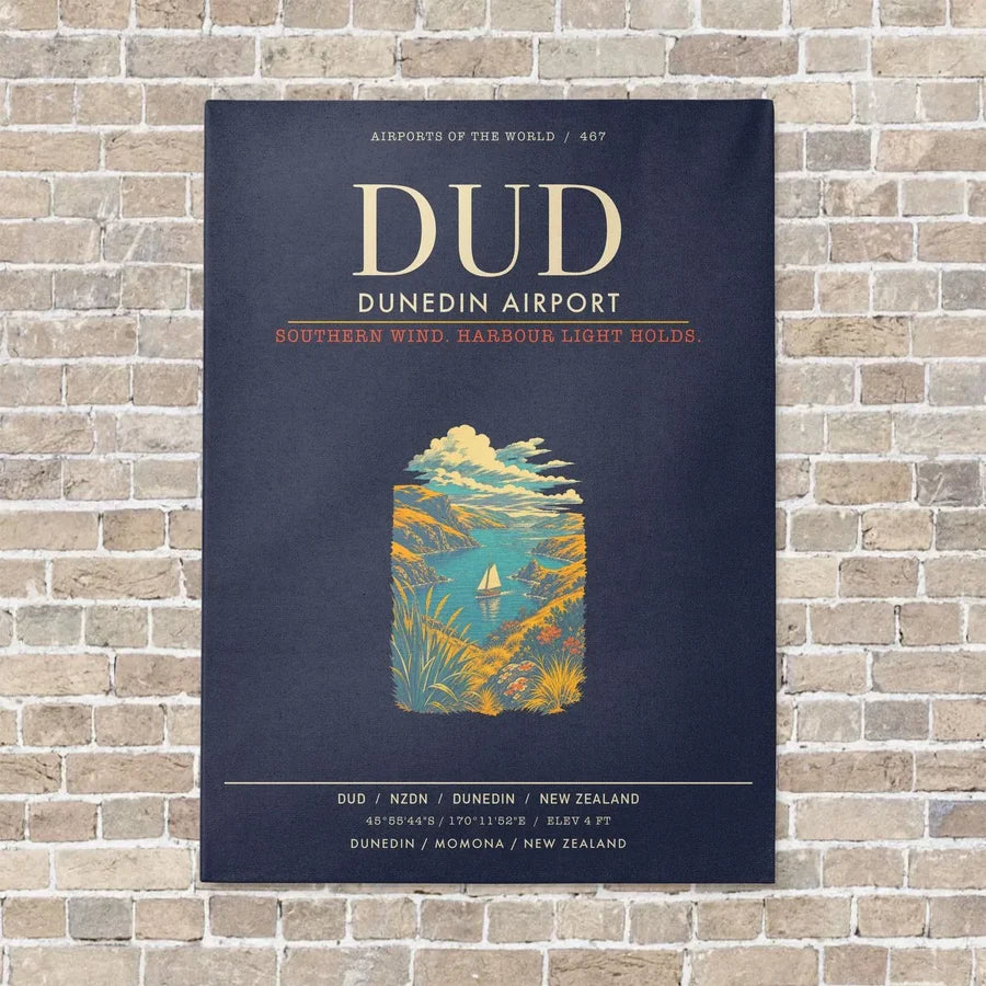 Dunedin Airport DUD - Canvas Framed - Navy Blue