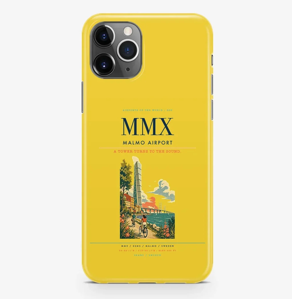 Malmo Airport (MMX) design on yellow iPhone 16 Pro MagSafe case