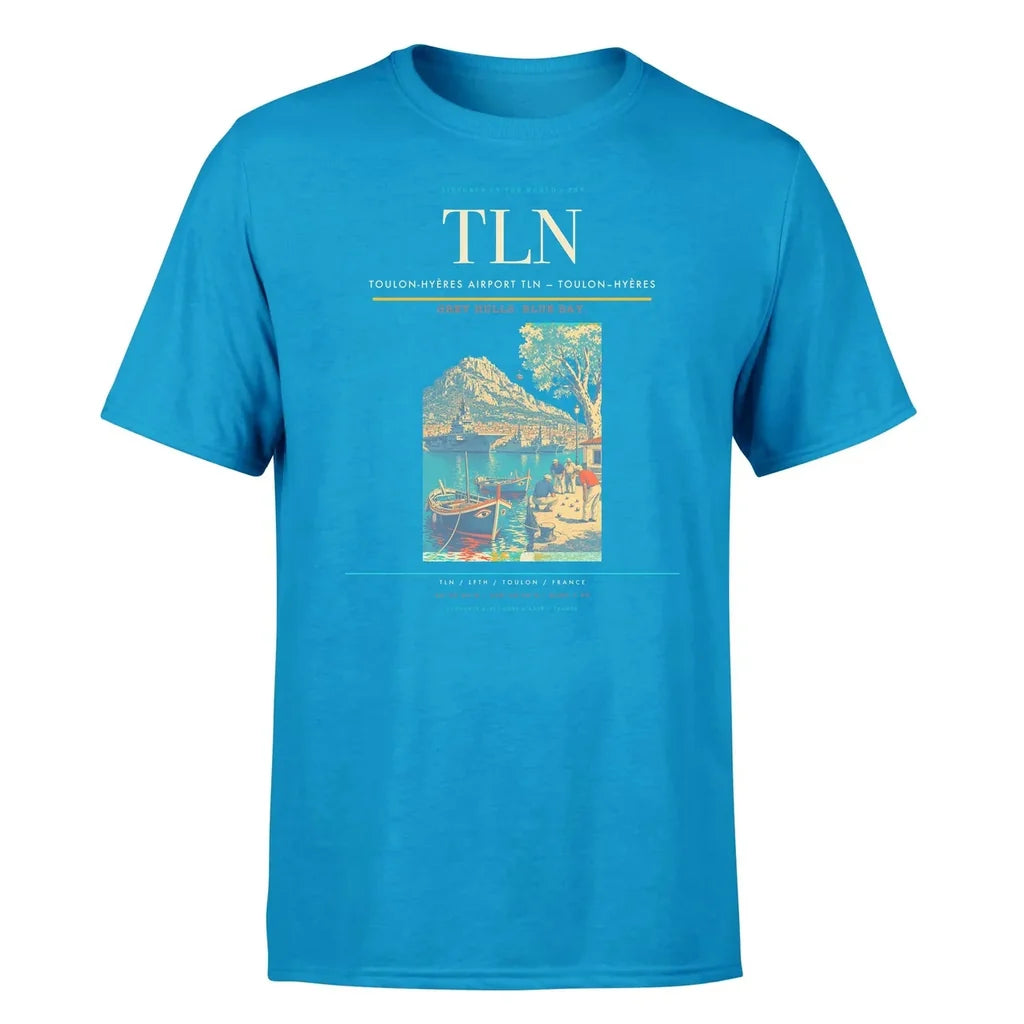 Toulon-Hyères Airport (TLN) T-Shirt single-side front print in Turquoise | toulon-hyères-airport-tln-double-side-t-shirt