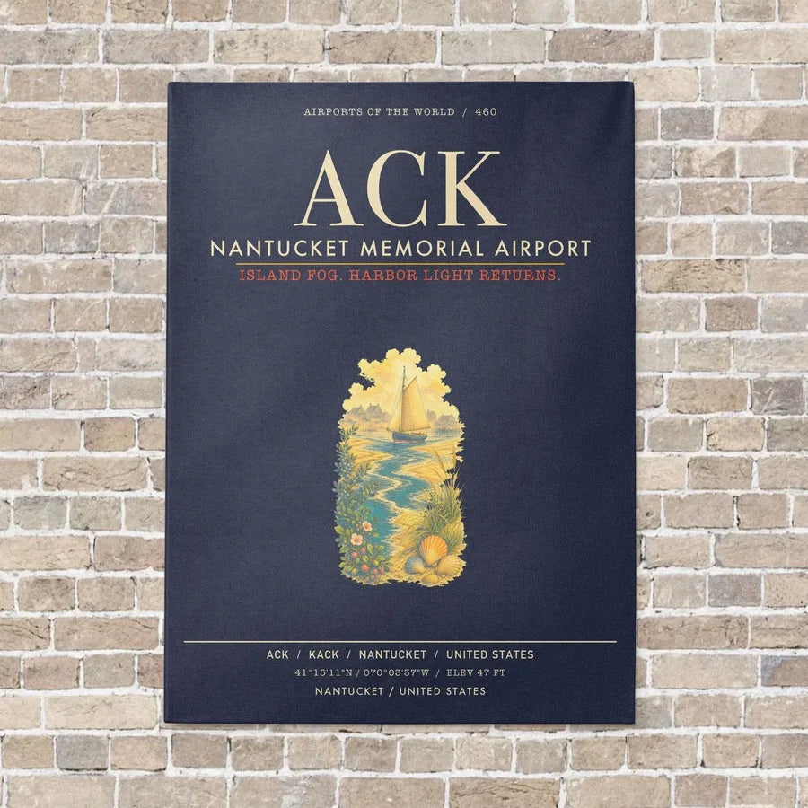 Nantucket Memorial Airport ACK - Canvas Framed - Navy Blue