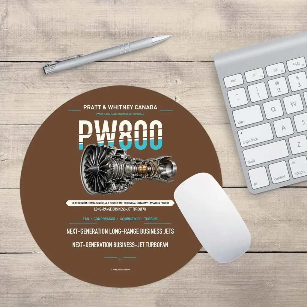 PW800 design on brown round mouse pad