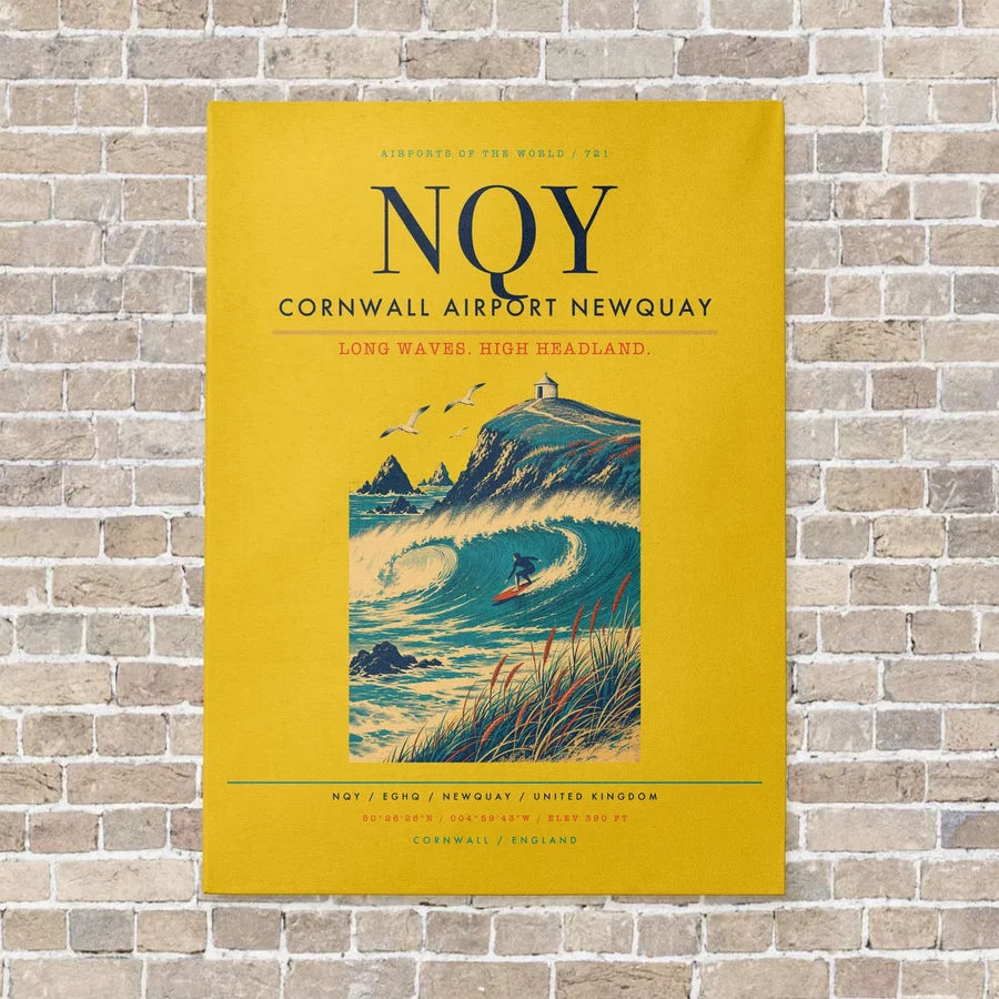 Cornwall Airport Newquay NQY vertical canvas print - no frame - yellow background