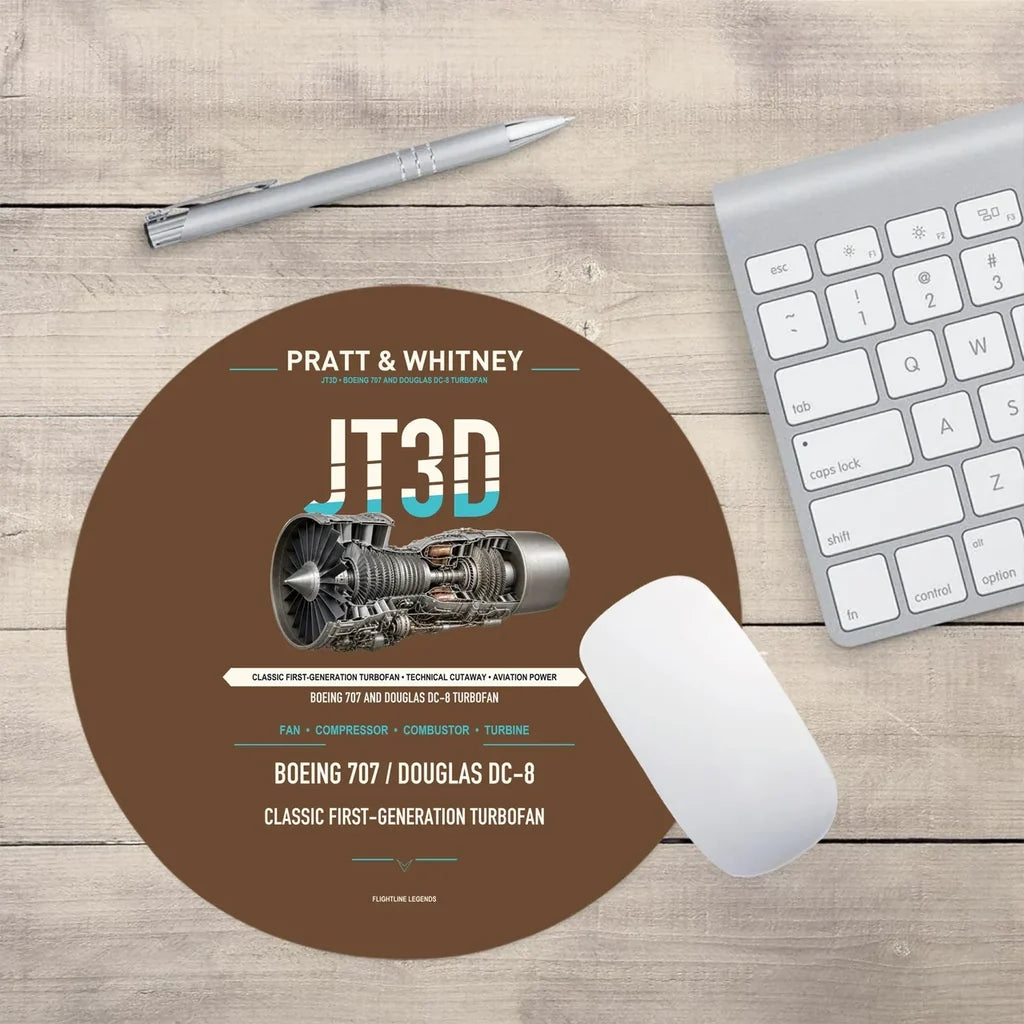 JT3D design on brown round mouse pad