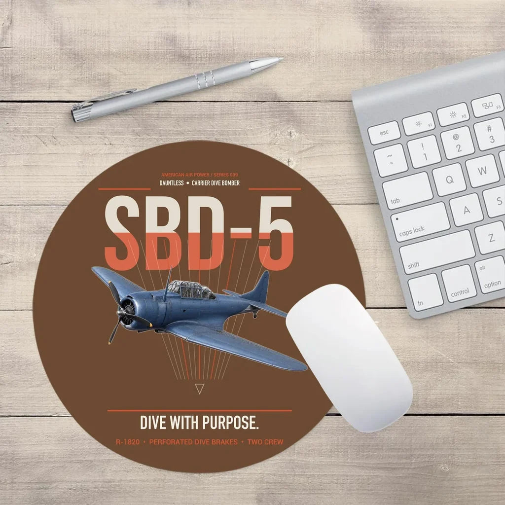 SBD-5 Dauntless design on brown round mouse pad