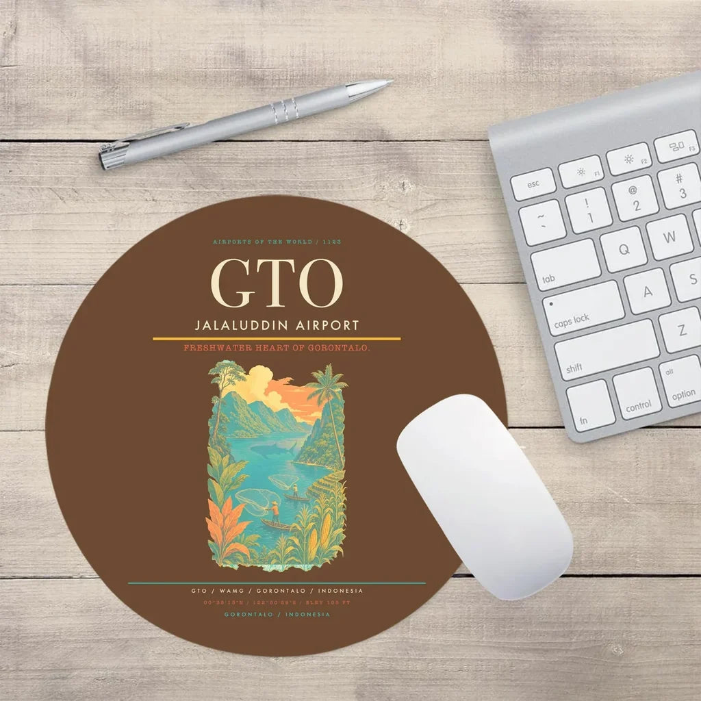 Jalaluddin Airport (GTO) design on brown round mouse pad