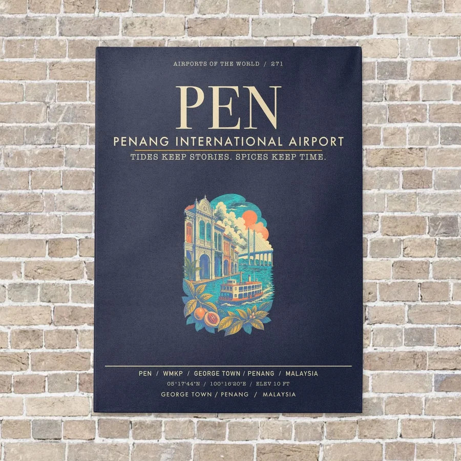 Penang International Airport PEN - Canvas Framed - Navy Blue