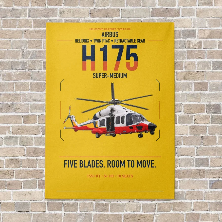 Airbus H175 vertical canvas print - no frame - yellow background