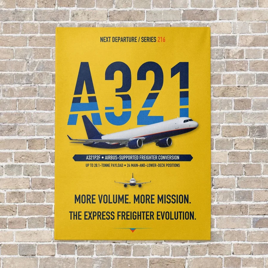 Airbus A321P2F vertical canvas print - no frame - yellow background