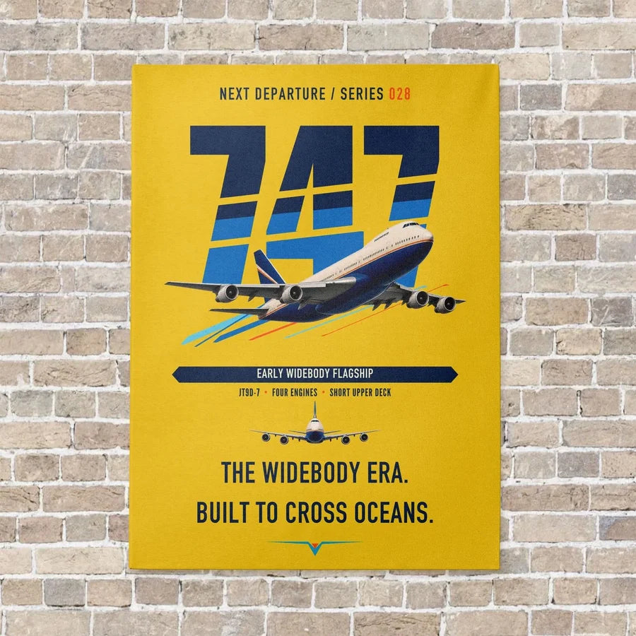 Boeing 747-200B vertical canvas print - no frame - yellow background