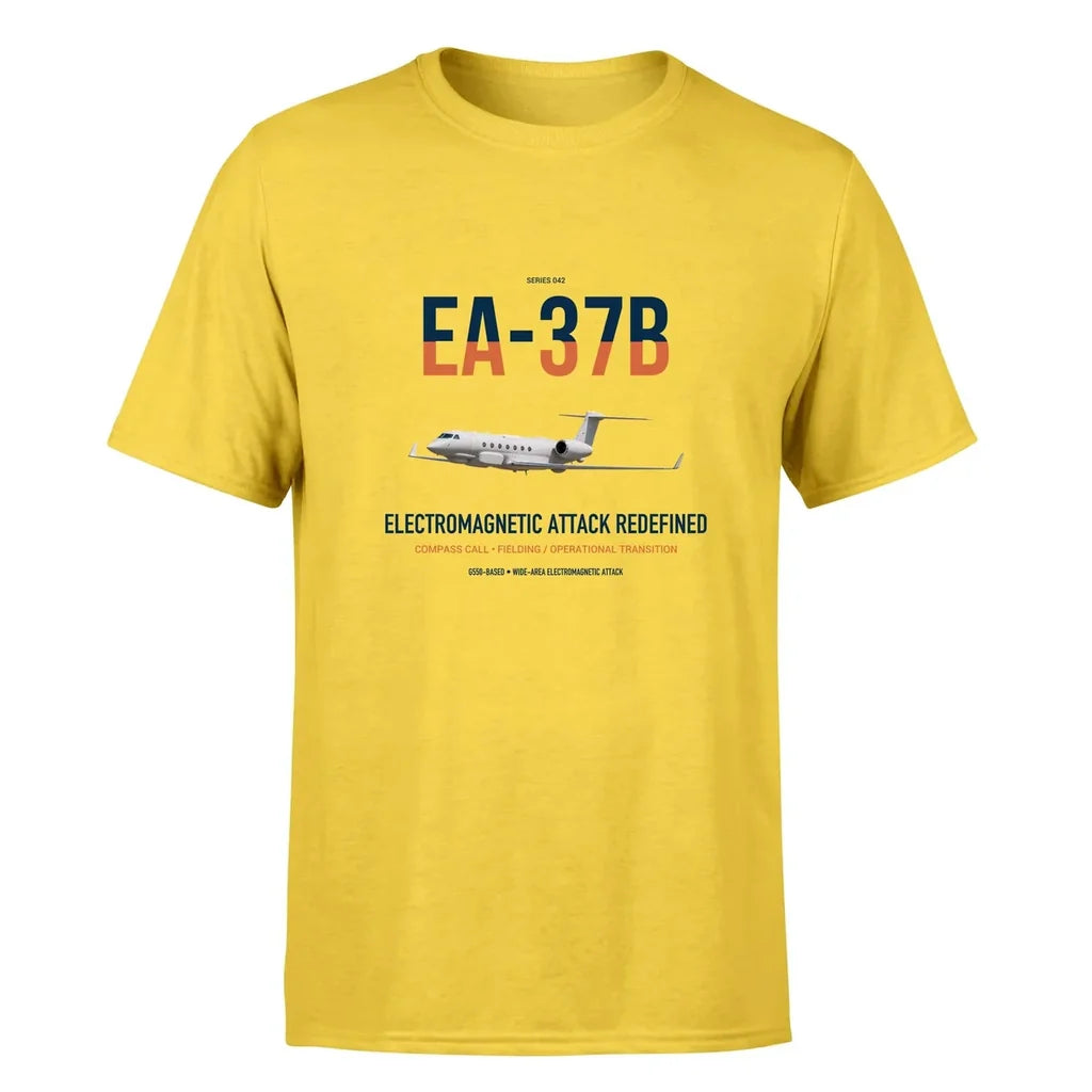 EA-37B Compass Call design on yellow double-side t-shirt, single-side print