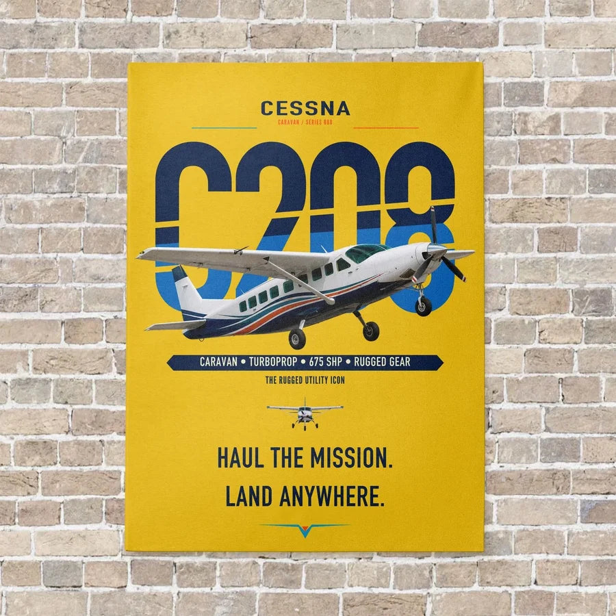 Cessna 208 Caravan vertical canvas print - no frame - yellow background