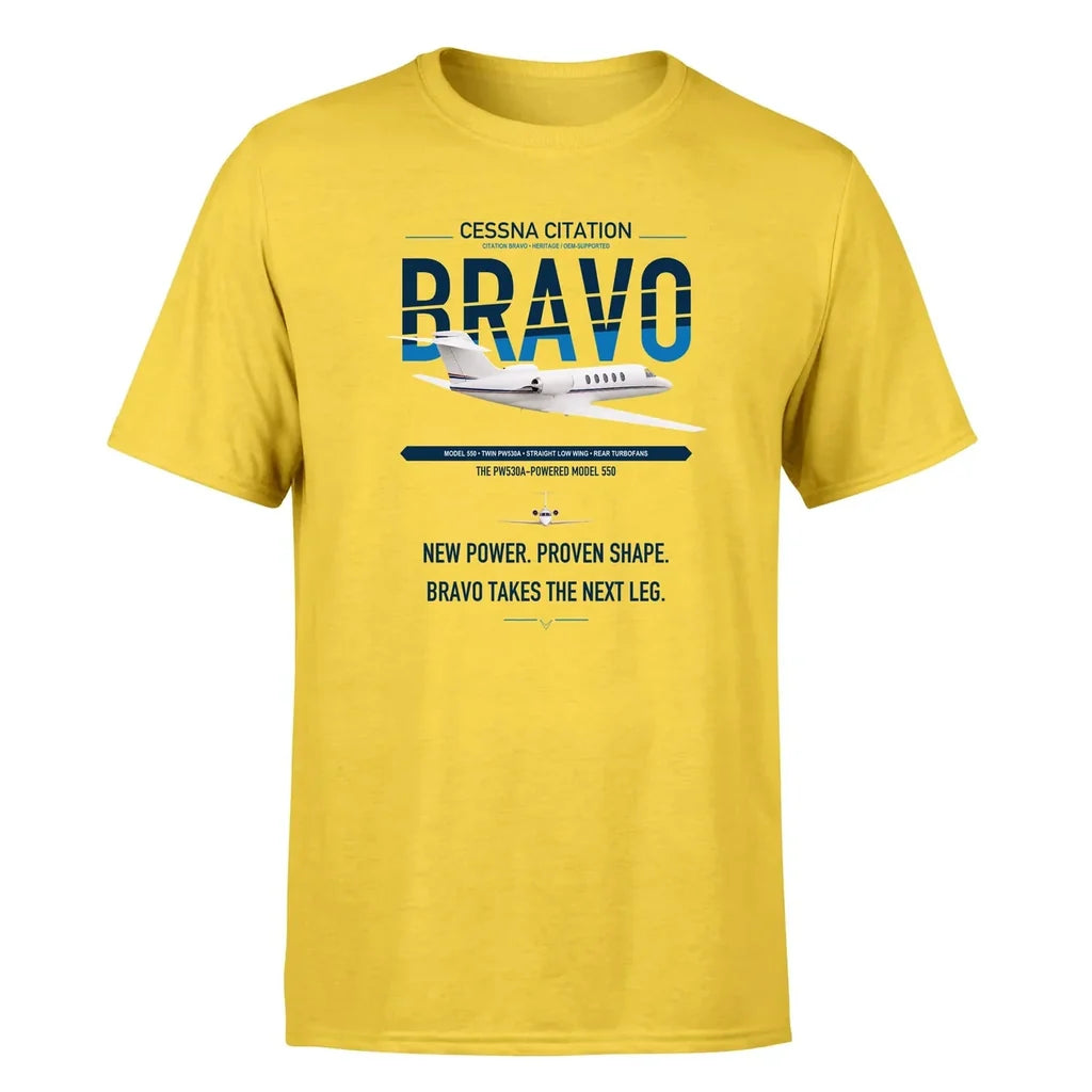 Cessna Citation Bravo design on yellow double-side t-shirt, single-side print