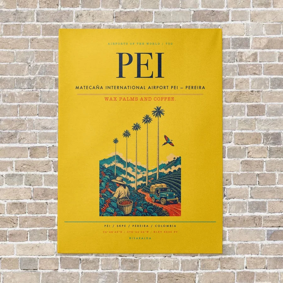 Matecaña International Airport PEI — Pereira vertical canvas print - no frame - yellow background