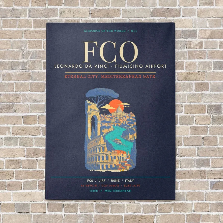 Rome Leonardo da Vinci Fiumicino Airport FCO - Canvas Framed - Navy Blue