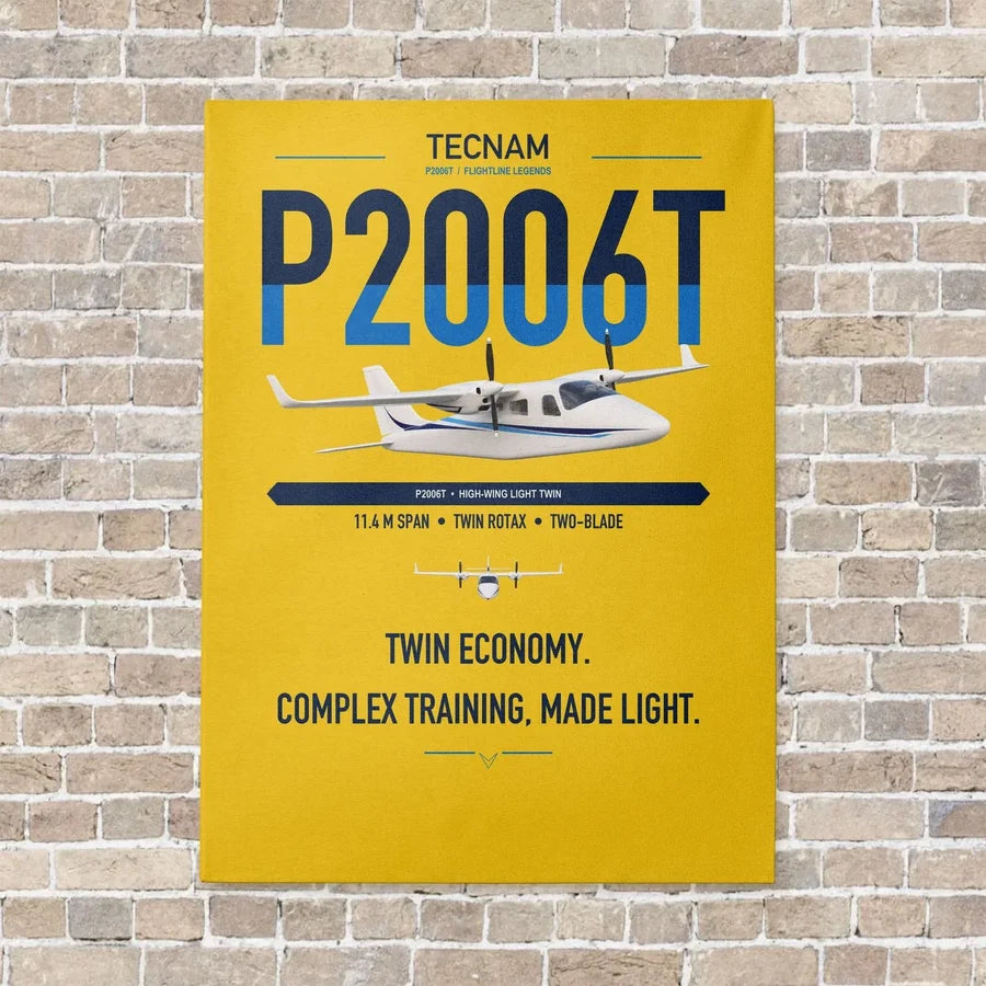 Tecnam P2006T vertical canvas print - no frame - yellow background