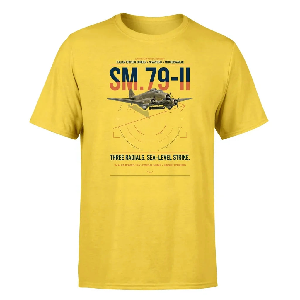 Savoia-Marchetti SM.79-II Sparviero design on yellow t-shirt, single-side print